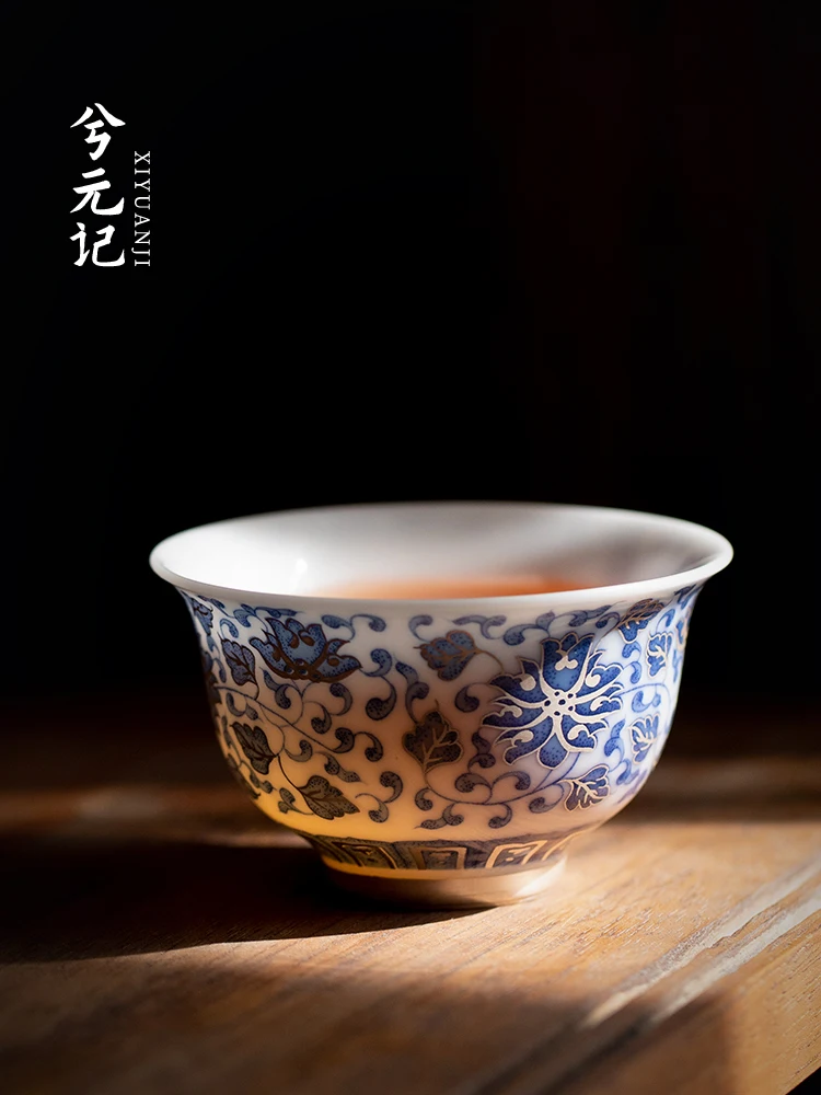 Blue and White Interlock Branch Pressure Bottle Cup High-Grade Tea Porcelain Set Christmas Gift Hand
