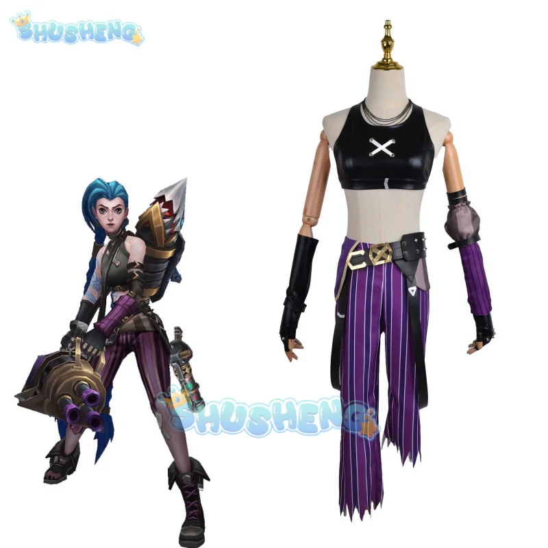 LOL Jinx Arcane Cosplay Costume Loose Cannon Outfit Game Cos Women Explosive Loli Bomb Style Halloween Party Dress Custom