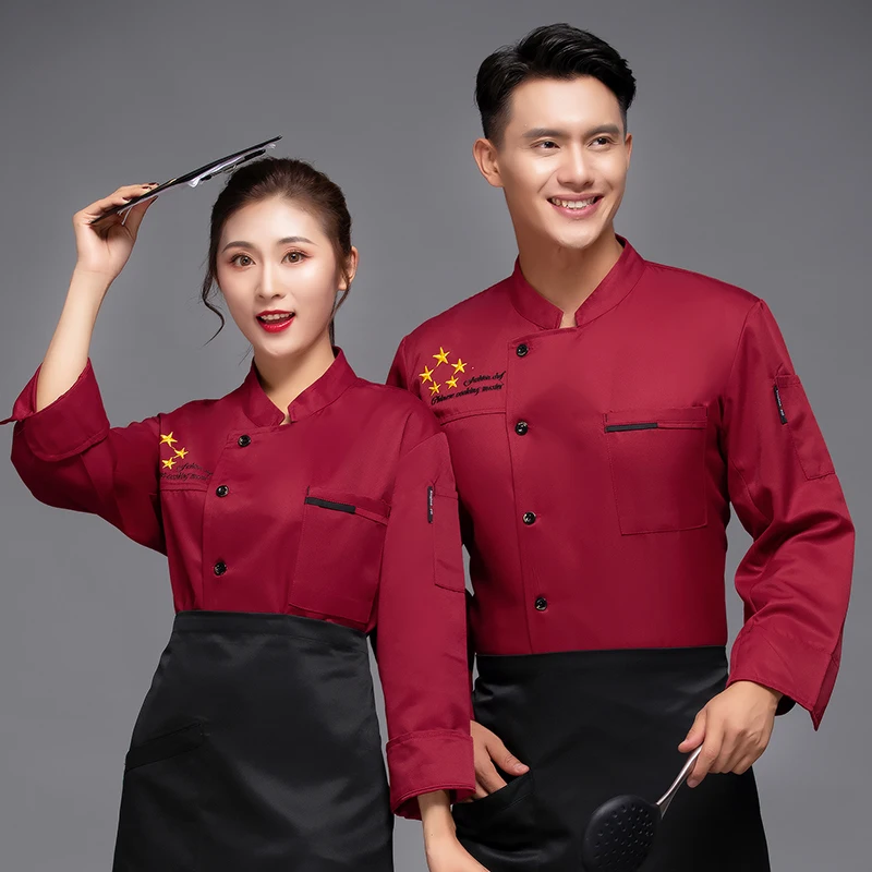 Chemise de chef pour hommes, uniforme à manches courtes, veste de travail, manteau pour hôtel, restaurant, cuisine, col montant, vêtements de service de restauration, logo imprimé