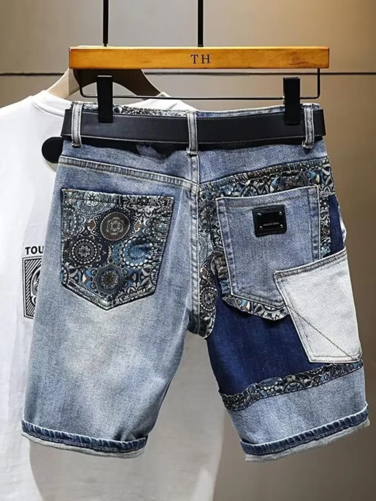 

European Fashion High-End Loose Straight Leg Jeans Shorts for Men Youth Casual Five-Quarter Mid-Pants Wear Resistant Summer