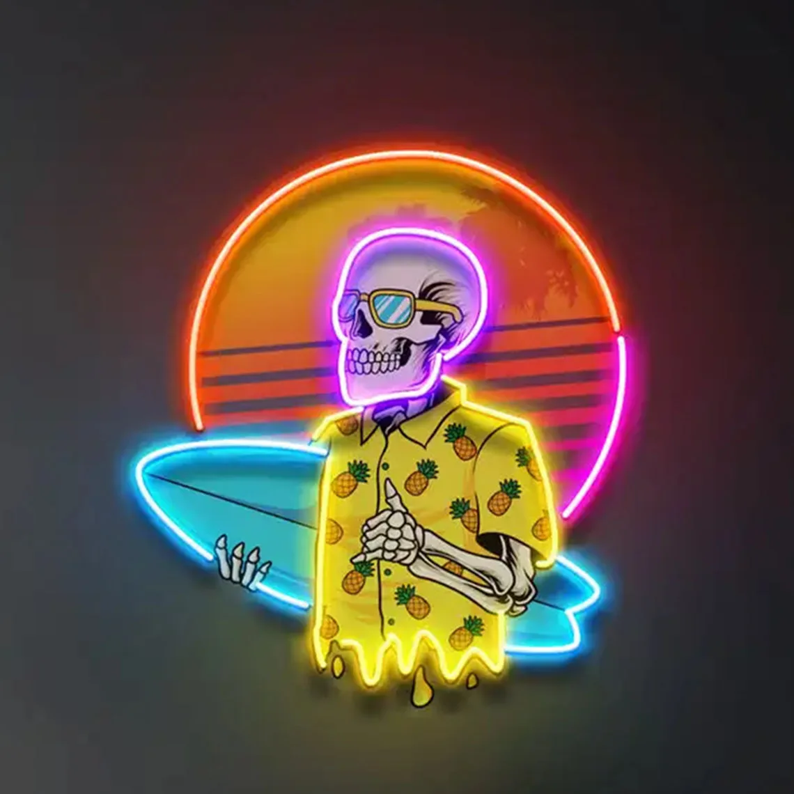 Summer Skull Neon Sign Wall Art Decor Bar Beer Club UV Print Sign Anime Bedroom Neon for Teens Game Room Sign Personalized Gift view 2