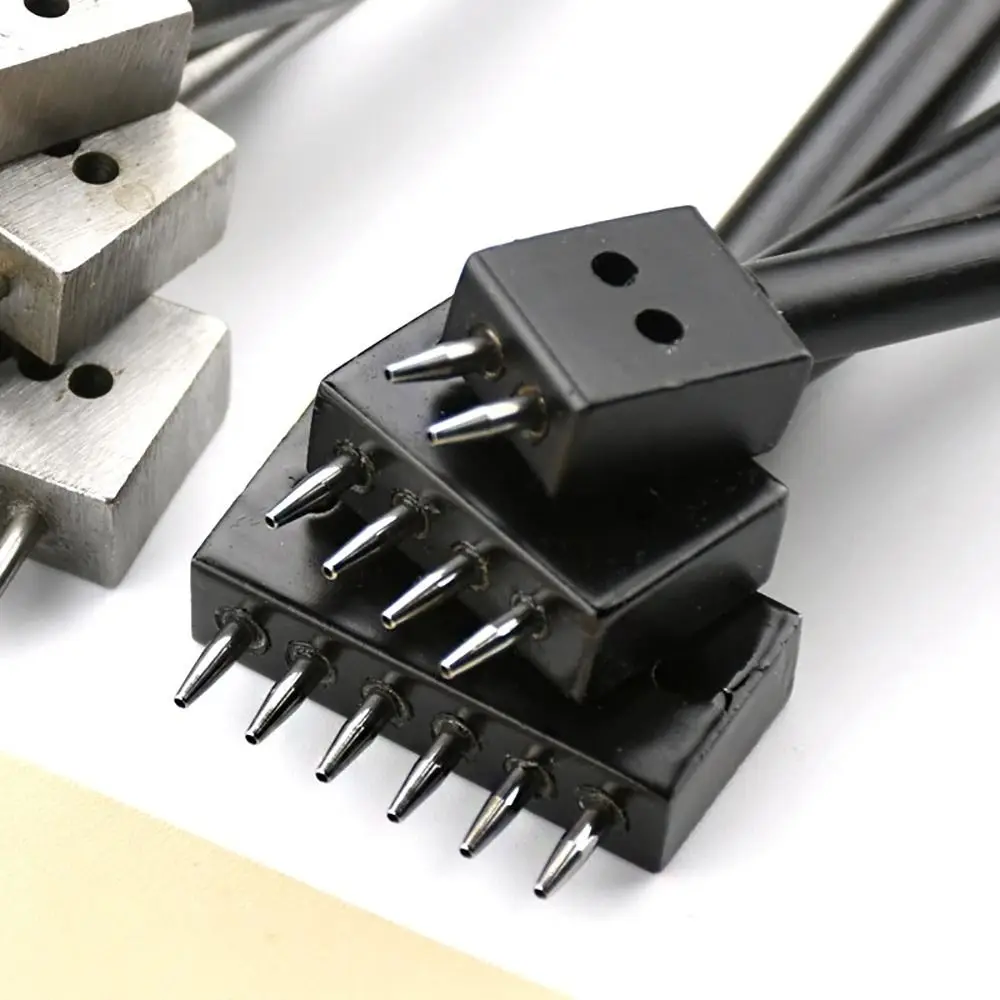 1Pcs New 2/4/6Teeth Leather Punching Tool Manual Handmade Hole Punch Tool Hole Spacing Drilling Steel Round Punch Die Set
