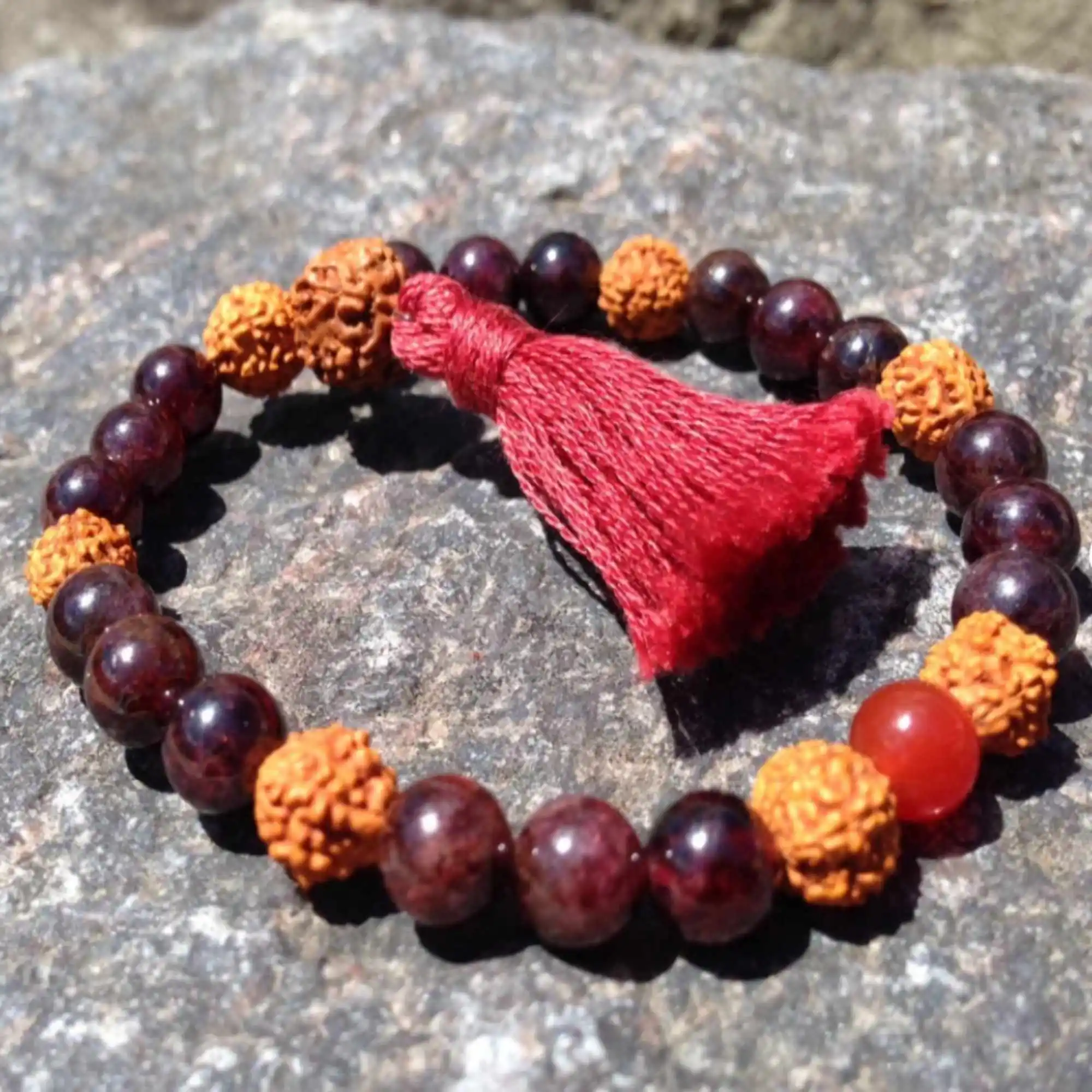 

8mm Natural rudraksha garnet carnelian gemstone beads Bracelet Bohemia Meditation Calming Prayer