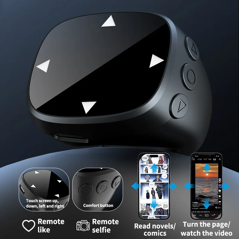 JX-13 Smart Fingertip Ring Mouse Remote Control Wireless Bluetooth Mobile Selfie Mice Video Automatic Page Turner Browsing Gift