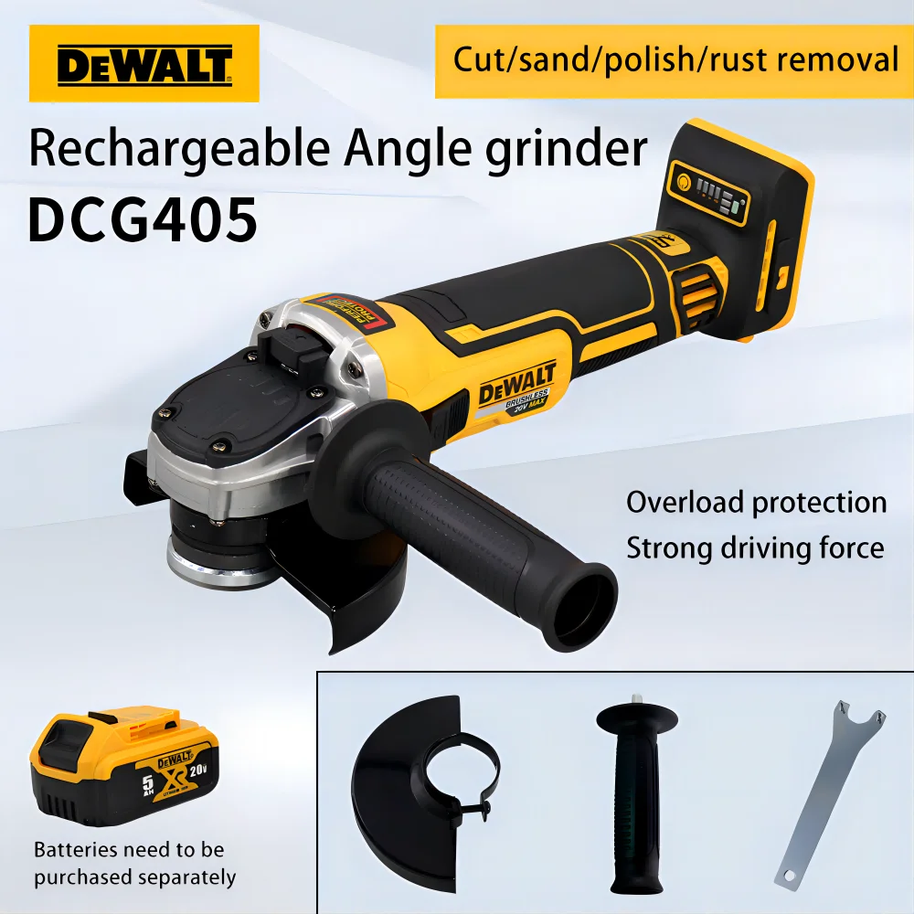 DEWALT DCG405 Brushless Angle Grinder 100/125mm Cutting Polishing Grinding Machine Variable Speed 3 Gear Power Tools 18V Battery