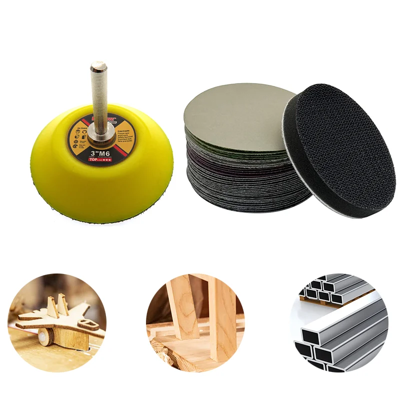 

3-дюймовый 75-миллиметровый набор влажной и сухой шлифовальной бумаги, 32 шт., с хвостовиком 6 мм и интерфейсной подушечкой толщиной 10 мм для полировки деревообработки металла