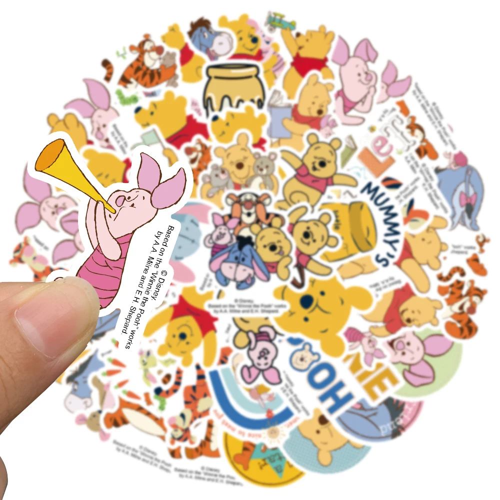 50pcs Disney Pooh Bear Piglet Tigger Stickers Cartoon Graffiti Decals For Laptop Luggage Skateboard Diary Waterproof Sticker