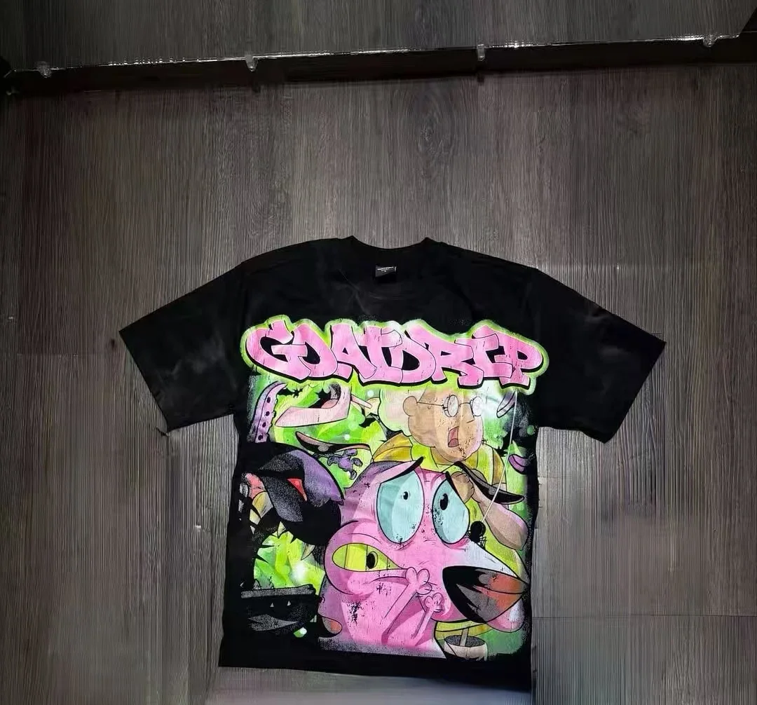 

Повседневные футболки с круглым вырезом и забавным мультяшным принтом, черные классические эстетические футболки в корейском стиле с короткими рукавами, женские футболки большого размера