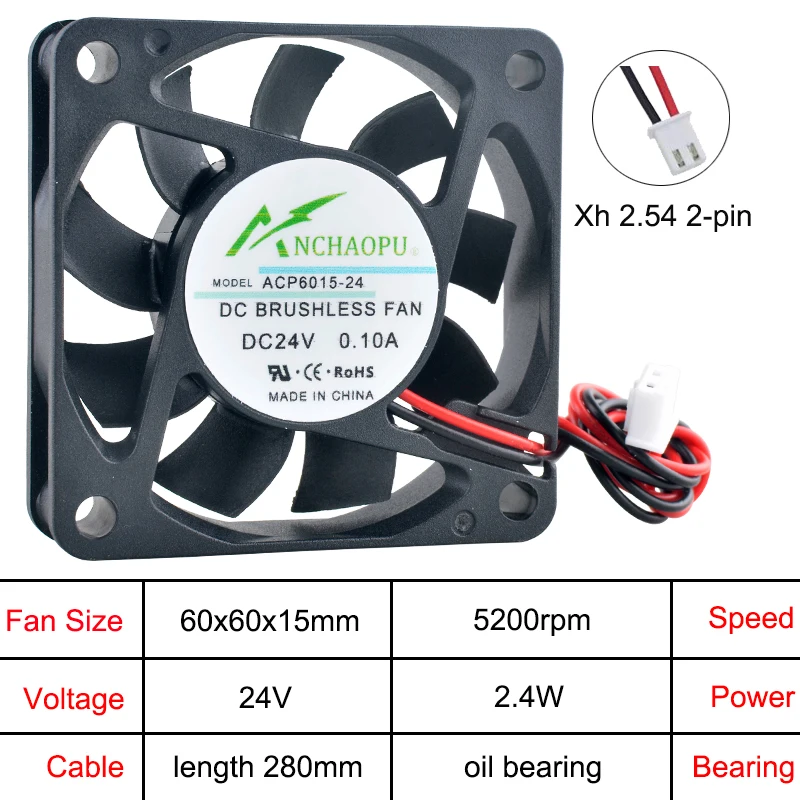 ACP6015 6 cm 60 mm Lüfter 60 x 60 x 15 mm DC5 V 12 V 24 V 2-poliger Axialventilator-Lüfter für Ladegerät-Stromversorgung
