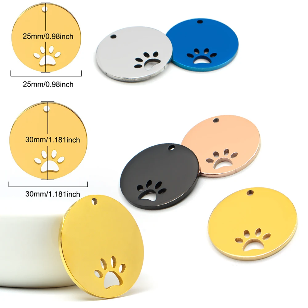 

Оптовая продажа, 20 шт., круглый идентификатор домашнего животного из нержавеющей стали с вырезом бирки, модный металлический кулон, индивидуальный ошейник для собак, аксессуары для кошек