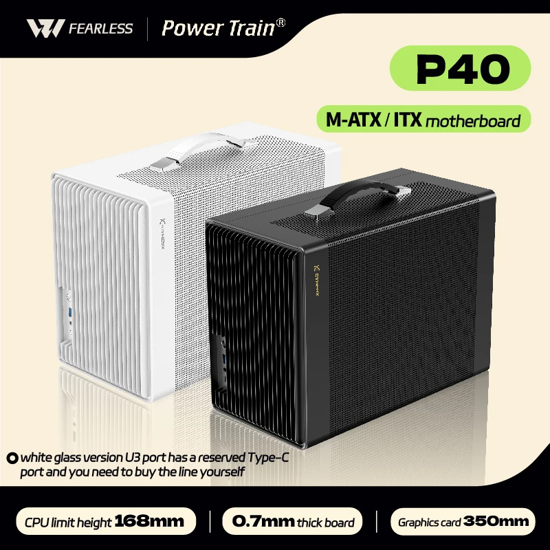 Power Train P40 M-ATX Side Noodle Glass ITX Motherboard ATX/SFX Power Supply Support Type-C Desktop Portable MINI Small Chassis