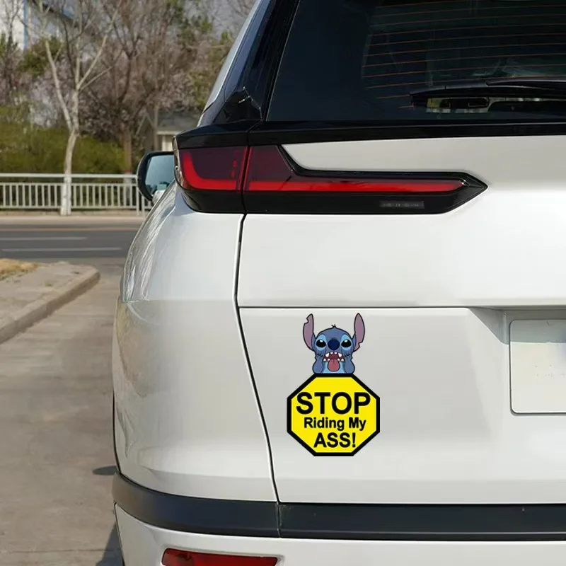 Lilo & Stitch Stop Riding Car Stickers Tear Stickers Without Glue Left Cartoon Window Decoration Reminder Car Body Stickers