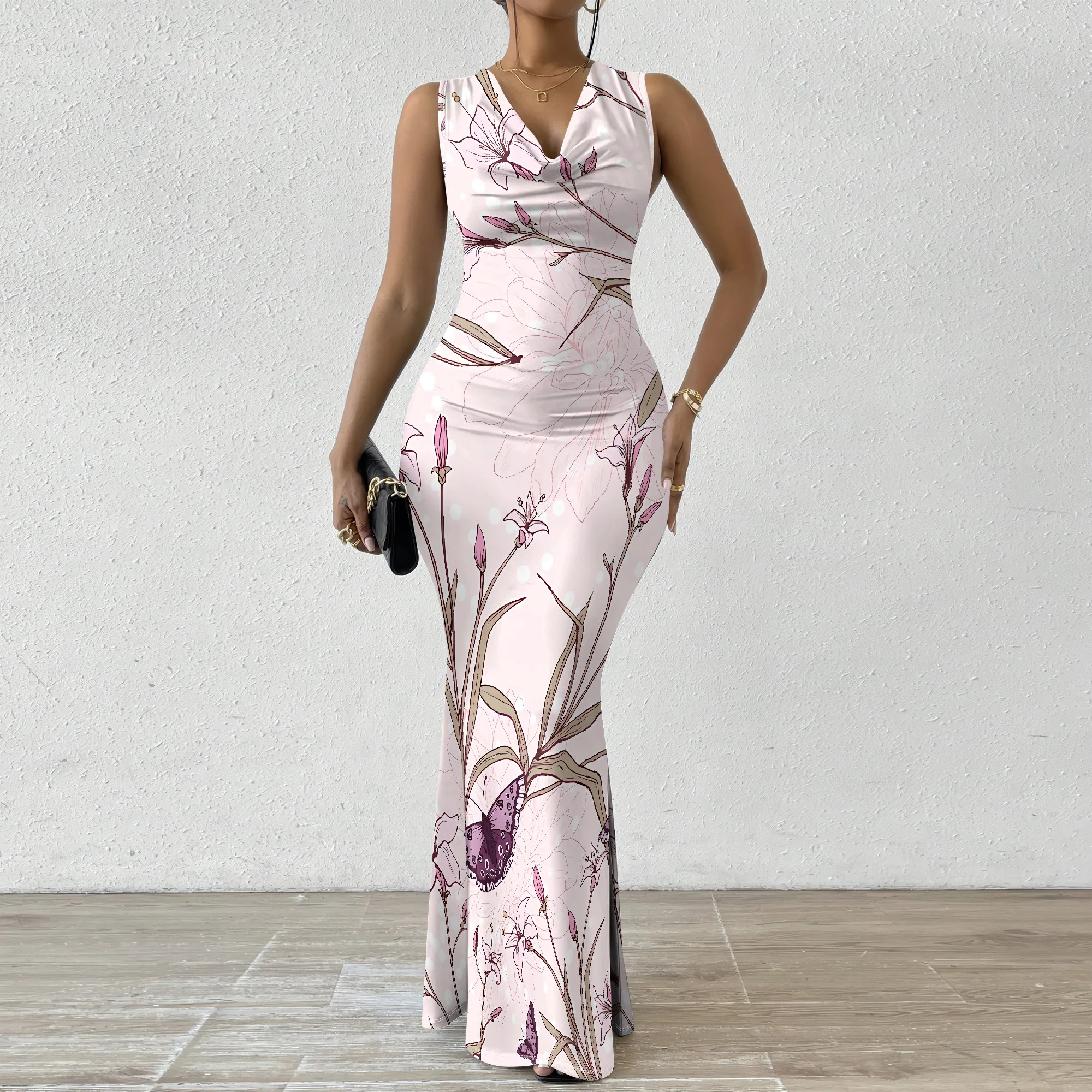 

Womens Sexy Casual Dresses Colorful Geometric Off-Shoulder Maxi Dress Artistic Party Evening Resortwear Swing Neck Dress