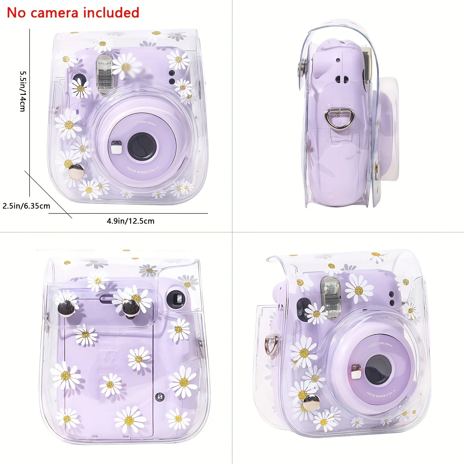 1 Pack Camera Case for instax Mini 12/11/9/8 Camera Bag with Shoulder Strap (Clear Daisy) (Camera Not Included)