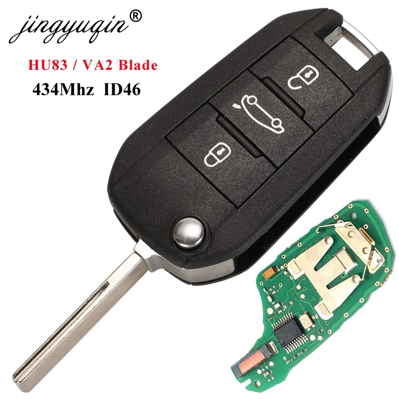 jinyuqin 3 Buttons Car Remote Flip Key for Citroen C4 Cactus 2014+ Hella 434MHz FSK ID46 PCF7941 HU83 Uncut Blade