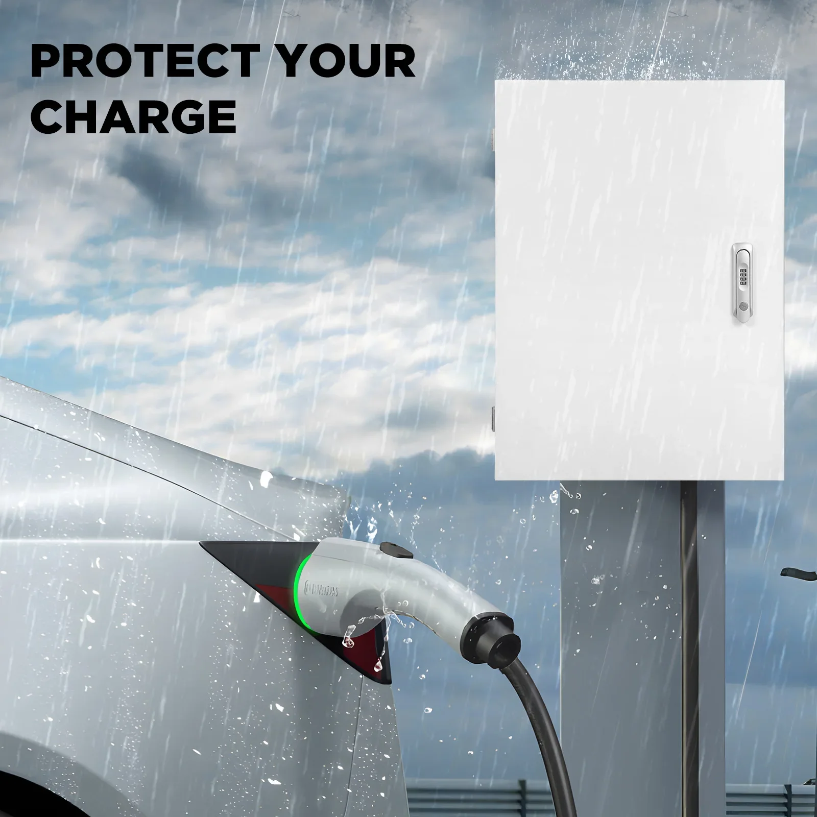 Настенное зарядное устройство для электромобилей, защитная коробка, органайзер для зарядного кабеля, держатель для зарядного устройства 70*50*25 см с задней панелью, стальной замок с паролем