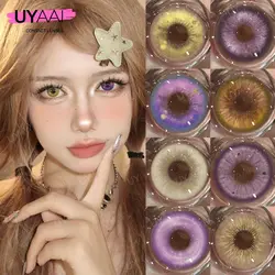 UYAAI【1*contacts Lenses+1*10ml Eye Drops+1*tweezers+1*lenses Case】Fashion Makeup Hot SET Back to Stock Yellow Contacts Beauty