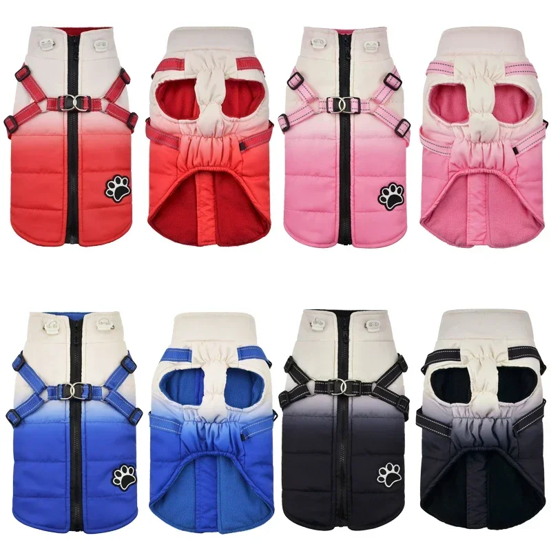 Fashion Pet Dog Jacket With Harness Reflective Winter Dog Clothes For Small to Large Dogs Vest Snow Coat Chihuahua French Outfit