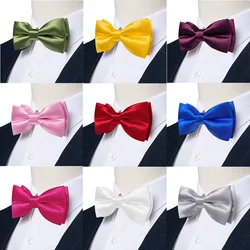 3Pcs Solid Satin Men's Bow Tie Set Handkerchief Cufflinks Wedding Groom Butterfly Fashion White Pink Yellow Red Green Bowknot