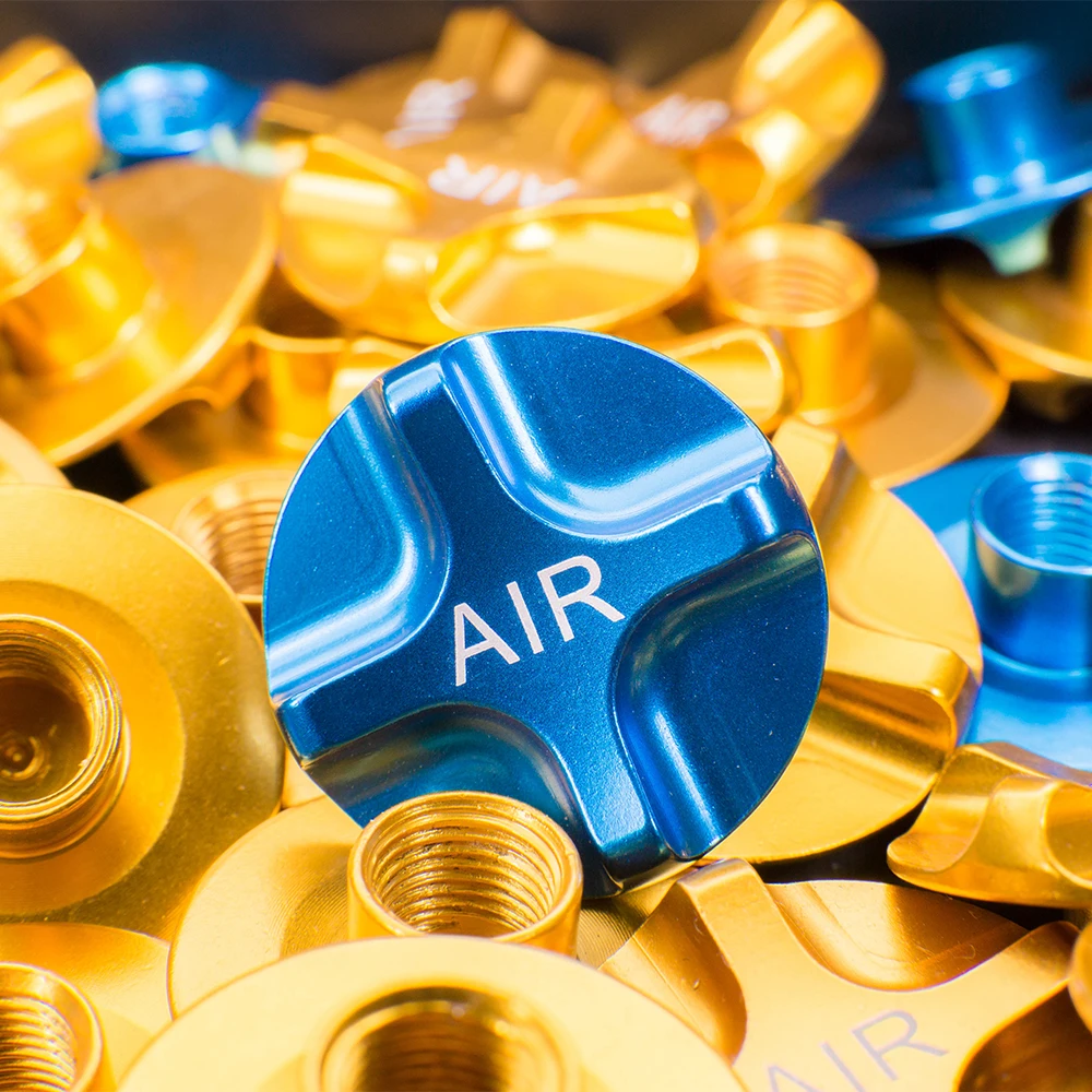 ZTTO Aluminium-Legierung Luftventilkappe für Mountainbike-Federgabel CNC-gefräste Luftkammerabdeckung Blau-Gold