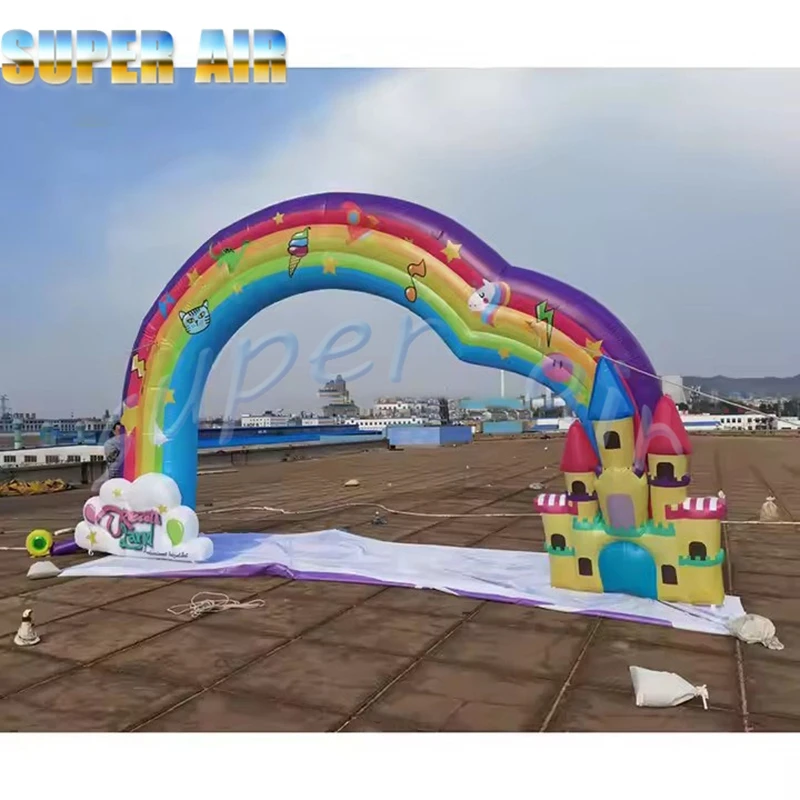 شعبية مخصصة للديكور في الهواء الطلق على شكل قلب قوس قزح قابل للنفخ مع منفاخ هواء للحزب