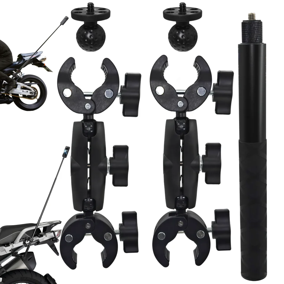 Motorcycle Bike Mount Extension Pole Selfie Stick Double Side