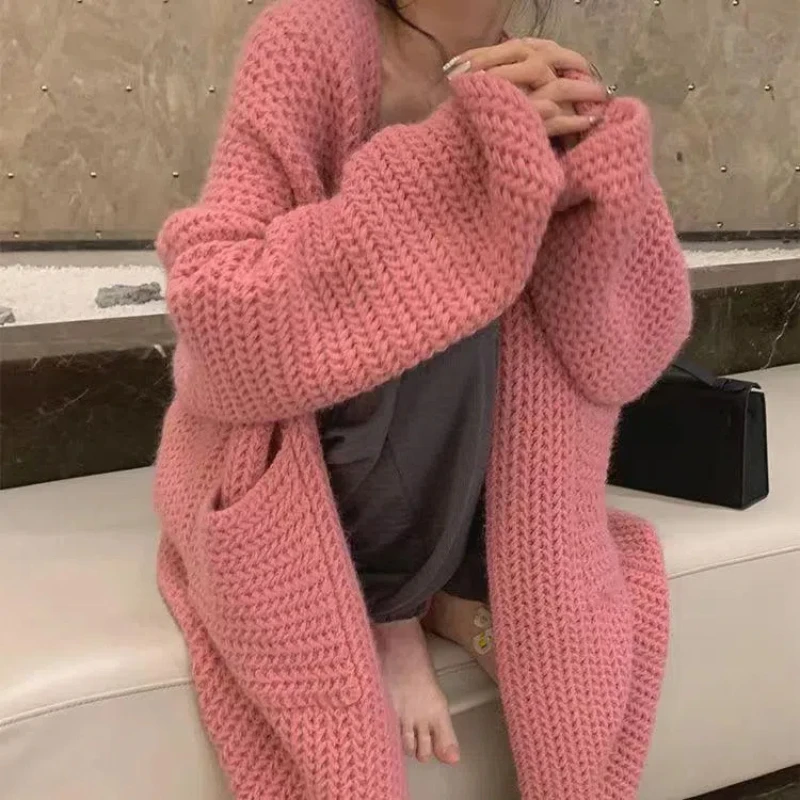 

Lazy Pink Sweater Jacket for Women Small Medium to Long Loose Knit Cardigan Paired with a Soft and Thick Coat