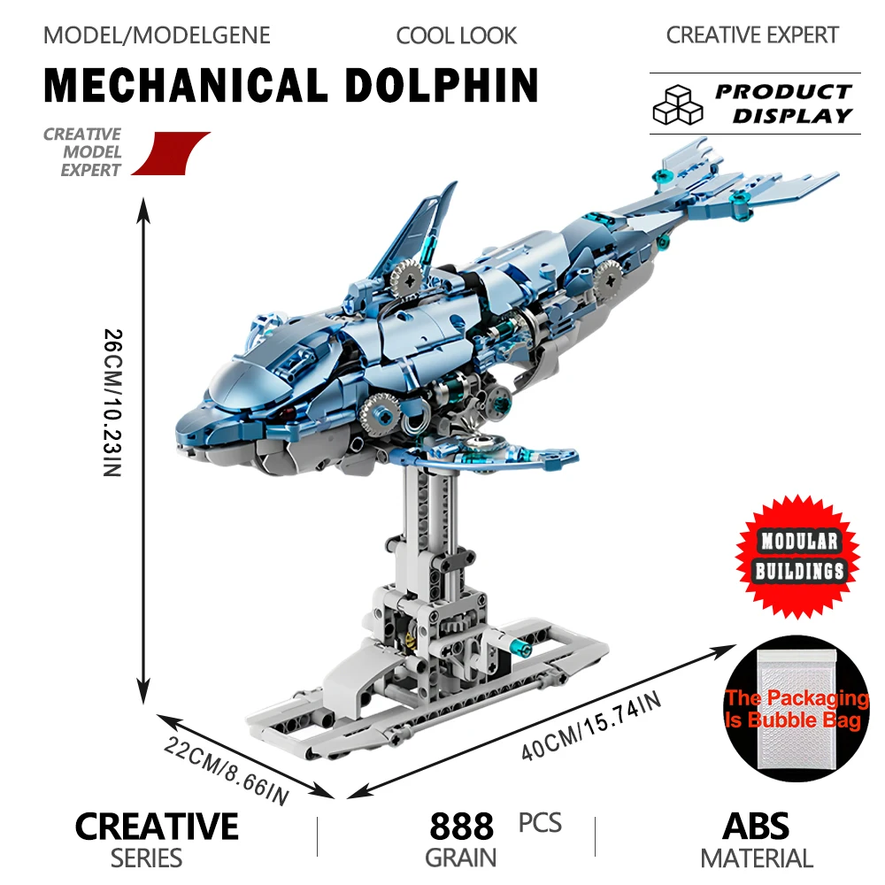 

Mechanical Blue Dolphin Model Building Blocks Difficult Assembly Toy Bricks Desktop Ornaments Christmas Toys Gifts For Adult