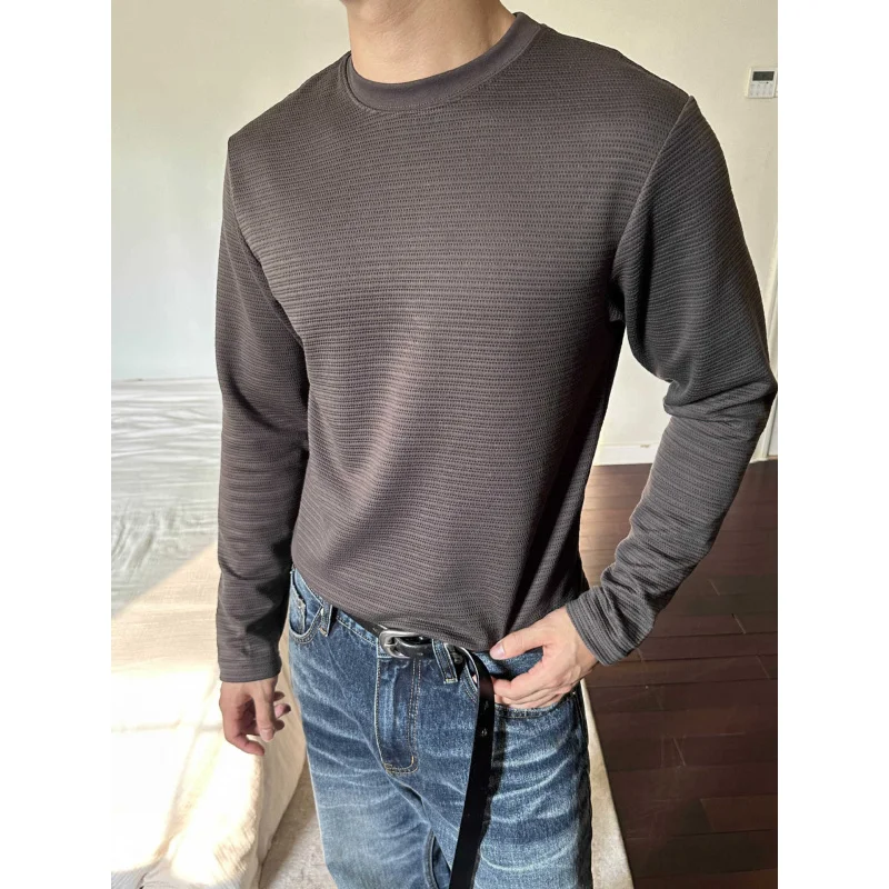 

Осенне-зимняя базовая рубашка с маленькой сотовой текстурой, повседневная спортивная эластичная футболка премиум-класса для фитнеса с круглым вырезом и длинными рукавами