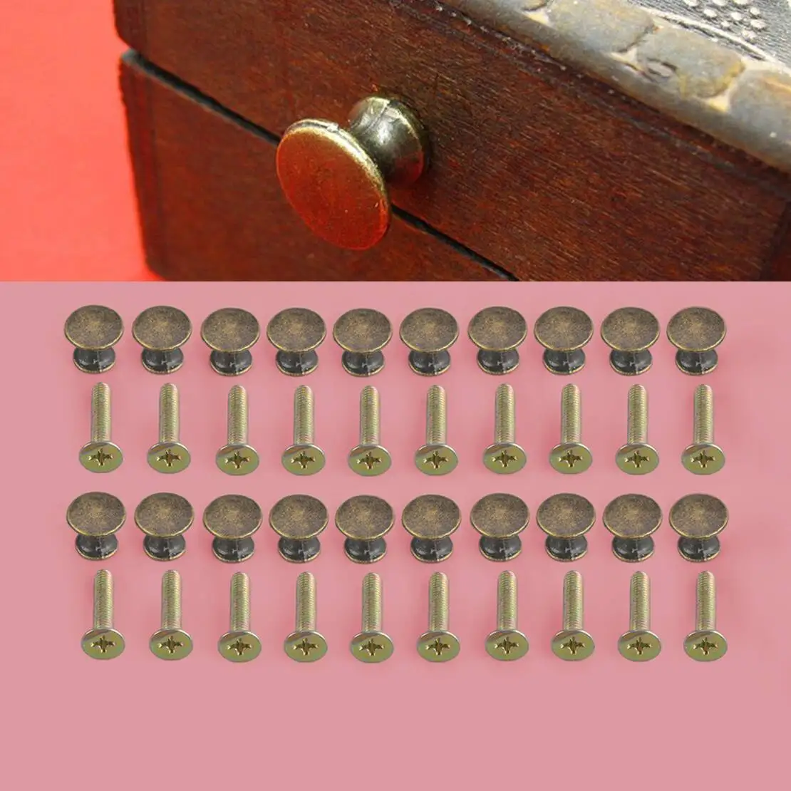 20pcs Antique Bronze Mini Drawer Pulls Knobs Round Boxes Head Handle Small Cabinet with Screws Zinc Alloy