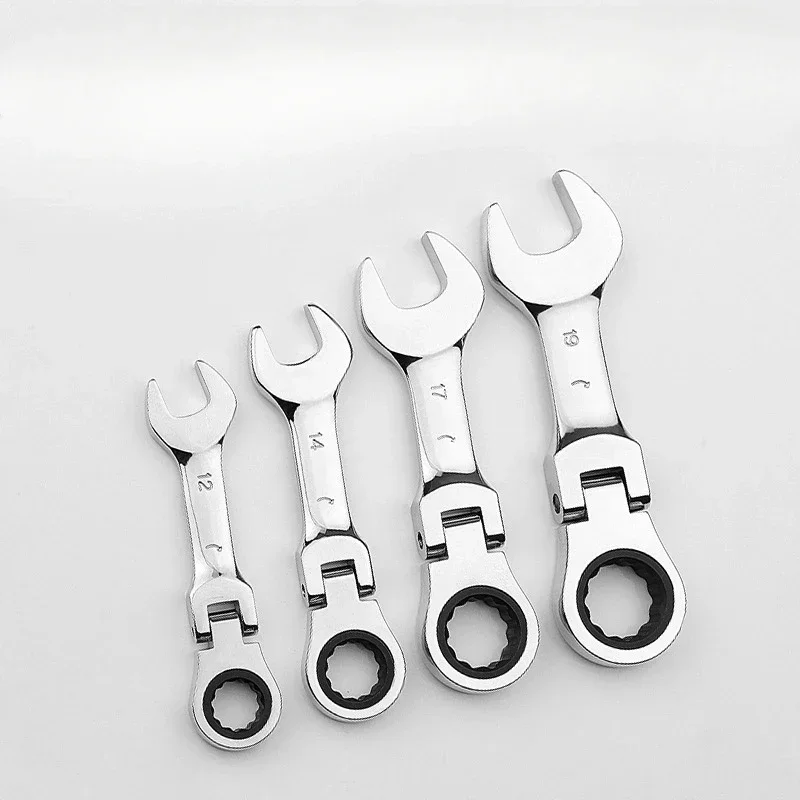 BIESUO Mini short handle ratchet wrench with movable head, quick dual-purpose open end wrench, hardware tool, labor-saving