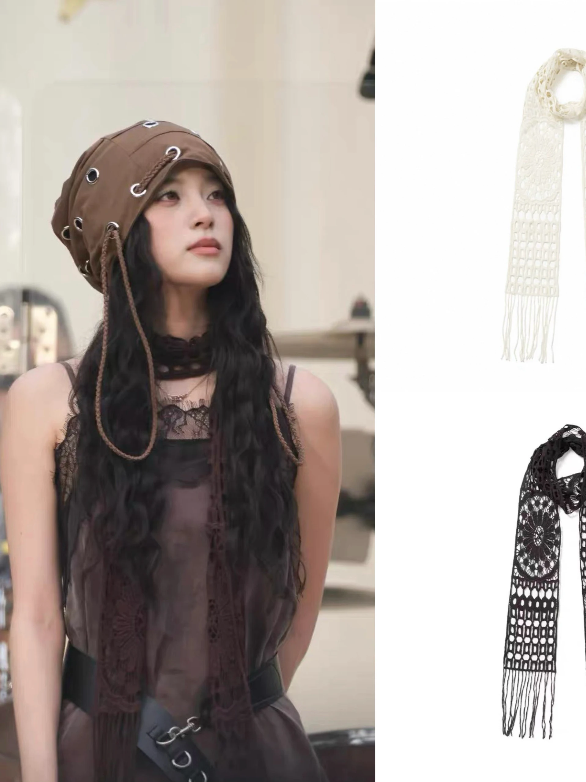 

Bohemian Lace Hollow out Tassel Scarf Multi-Functional Wrap Scarf Decorative Casual Sportscar Scarf for All Seasons