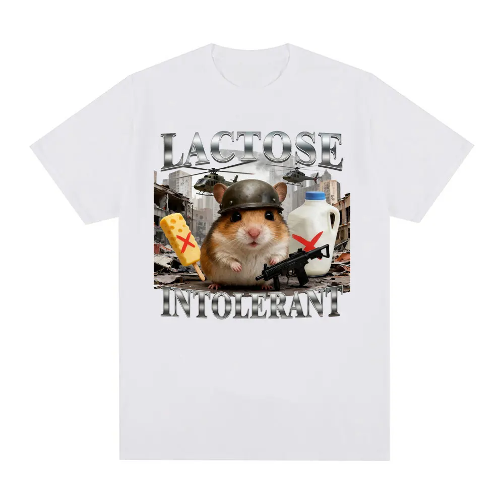 Funny Lactose Intolerance Intellectual Hamster Graohic Print Tee Trendy Harajuku Style Short-Sleeve Casual Tee Women Fashion Top