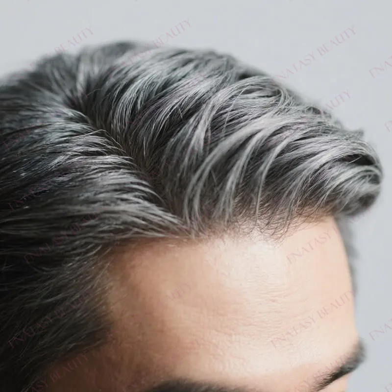 Grey 1B50 1B65 Human Hair Natural Hairline Old Men's Wigs Replacement Undetectable Skin Base Super Durable Hair Patch Prosthesis