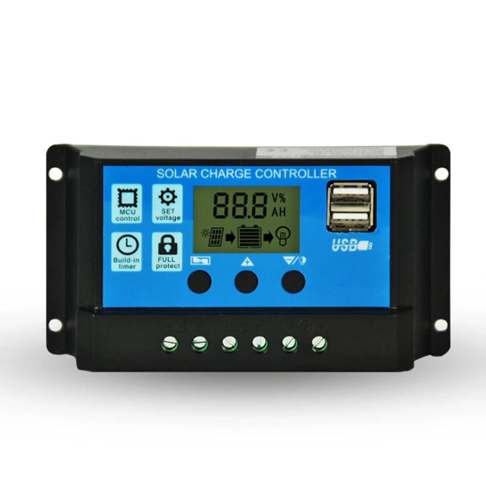 Solar Charge Controller 12V/24V 30A with Adjustable LCD Display Timer Setting Dual USB Auto Solar Cell Panel Charger Regulator