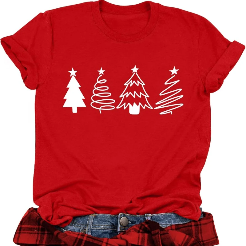 Frohe Weihnachten Frauen Neujahr Weihnachten T Shirt Damen Lustige Weihnachten Baum T-shirt Grafik T-shirts Tops Erwachsene Sommer Streetwear Y2K