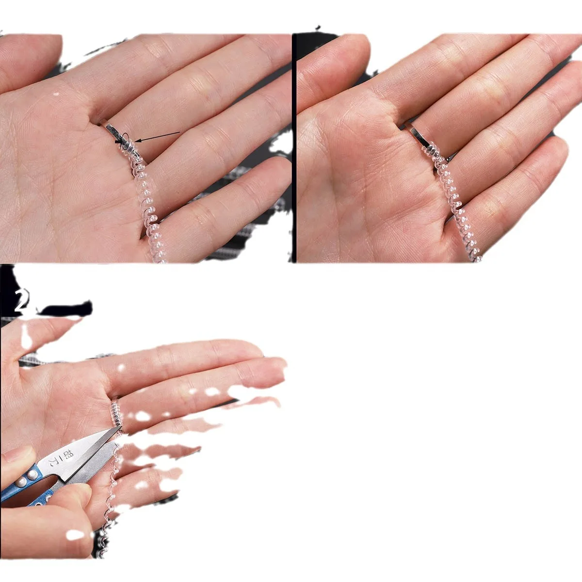 4-piece set: Transparent spiral base ring tool, spring coil ring size adjuster, protective cover, fastener LK-AA680