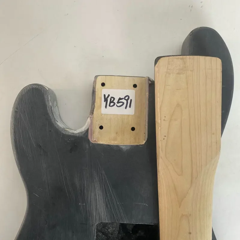 YB591YN591 Mini&Travel Electric Bass Unfinished PB Bass Kit Neck with Body for DIY Replacement  No Hardwares Left Hand