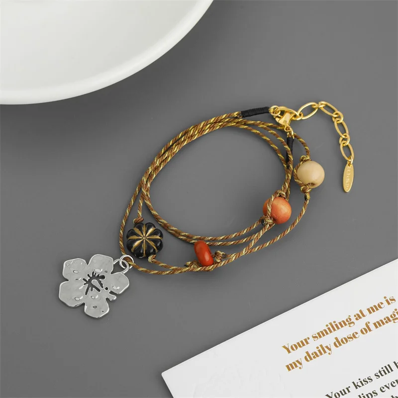 

Ethnic Vintage Fusang Flower Bead Necklace for Women Simple Vacation Layered Fashion Exquisite All-match Collarbone Chain