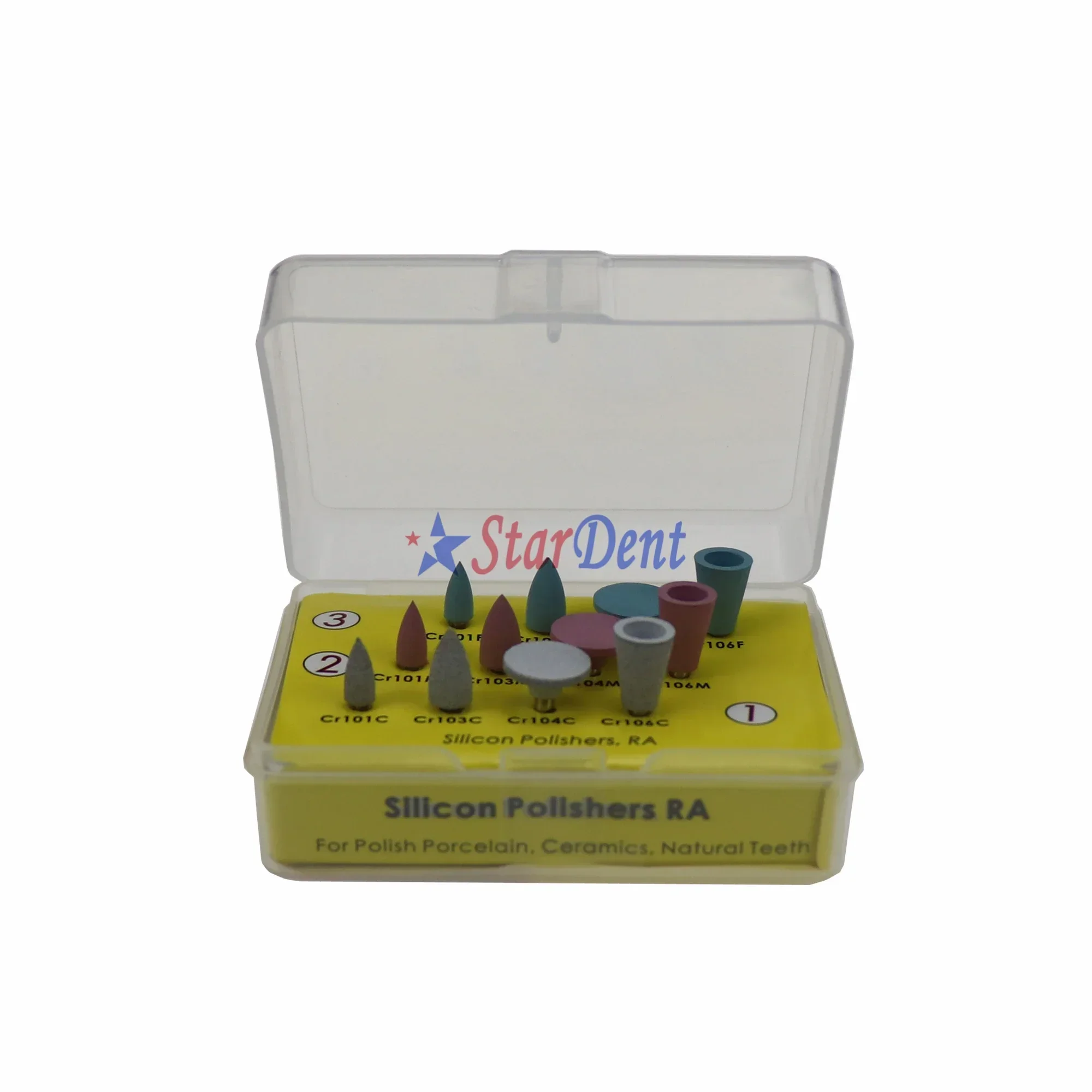 طقم تلميع السيليكون لطب الأسنان RA الخزف والأمالغام المركب تلميع القرص الأزيز