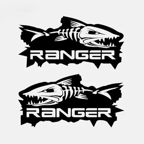 YJZT RANGER Fish Ute Pair Big Fishing Boat Car Stickers Vinyl Decal Black/Silver 50cmx25cm