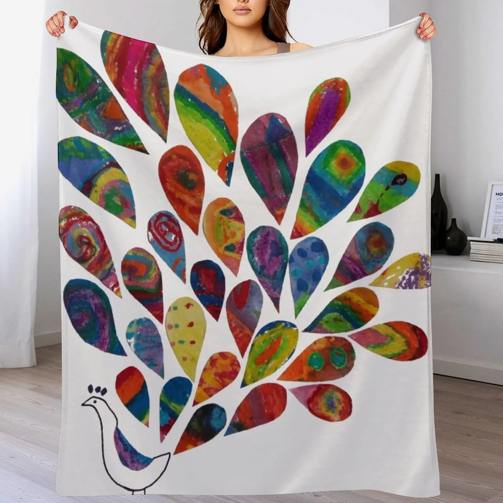 HHPS Art Show, Class 2J, Oil Pastels: Precious Peacock Throw Blanket Cozy Throw Blanket Birthday Gift for Him Her