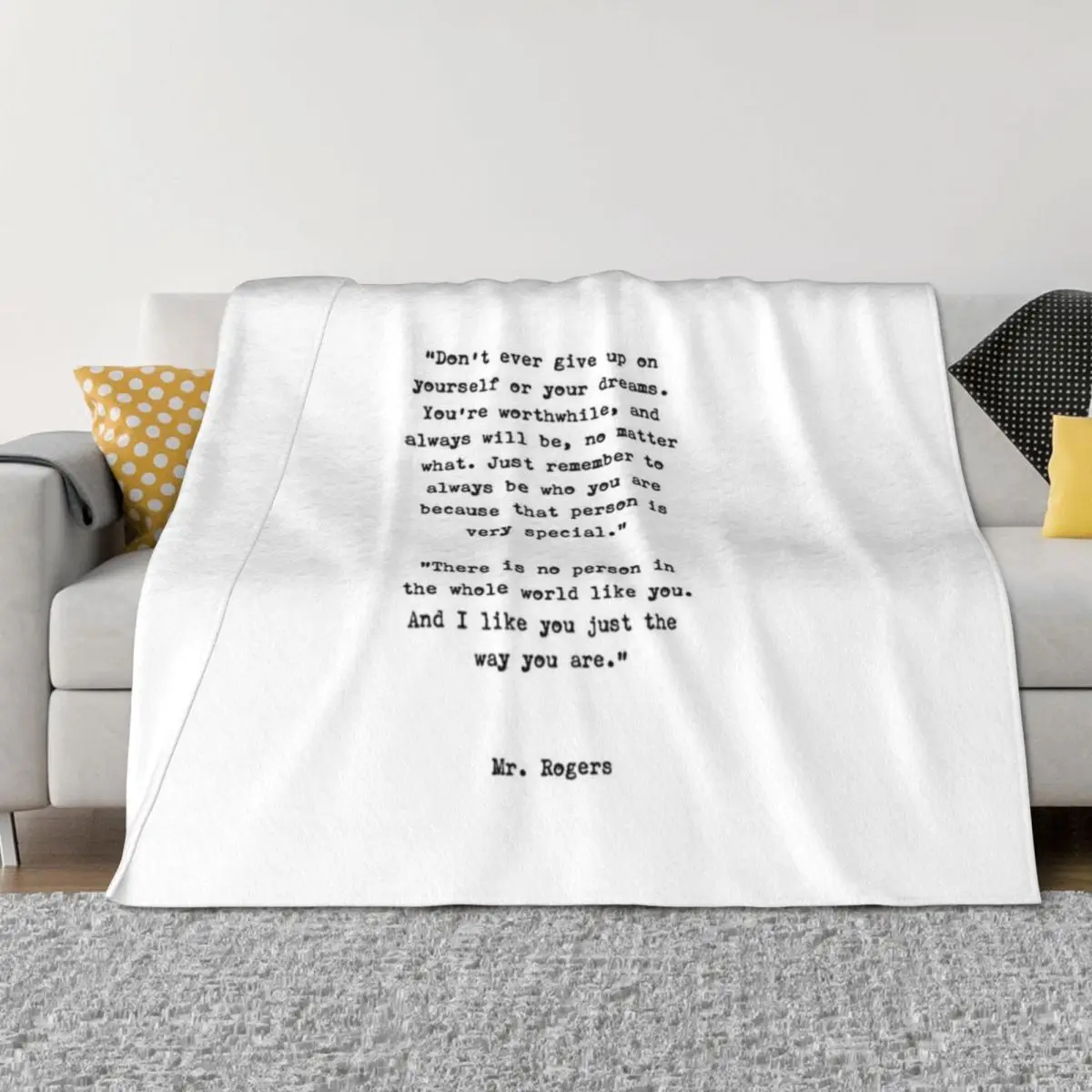 

Mr. Rogers | Typewriter Style Quote Throw Blanket Plaid Soft Beds Camping Blankets
