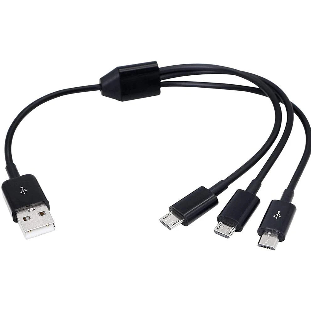 1M/3FT USB 2,0 Typ A Stecker auf 3 Micro USB 5 Pin Männlich Splitter Y Daten Sync und Lade Connector Adapter Kabel für Android (Schwarz)