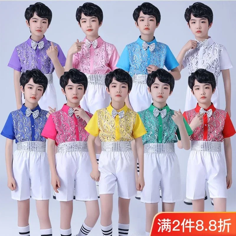 Children's Sequins Set Performance Clothing Boys Summer Set Chorus Stage Performance Clothing Performance Clothing sequin outfit