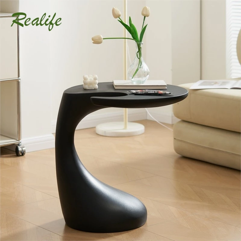 

Realife Light Luxury High-end Creative Bedside Table Shelf Sofa Edge Table Living Room Mobile Black Minimalist Coffee Table 2025