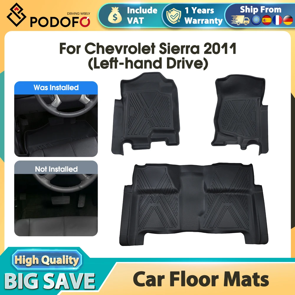 Alfombrillas Podofo para Chevrolet Sierra 2011, accesorios para automóvil, alfombrillas impermeables para todo tipo de clima, revestimientos negros de TPE para maletero