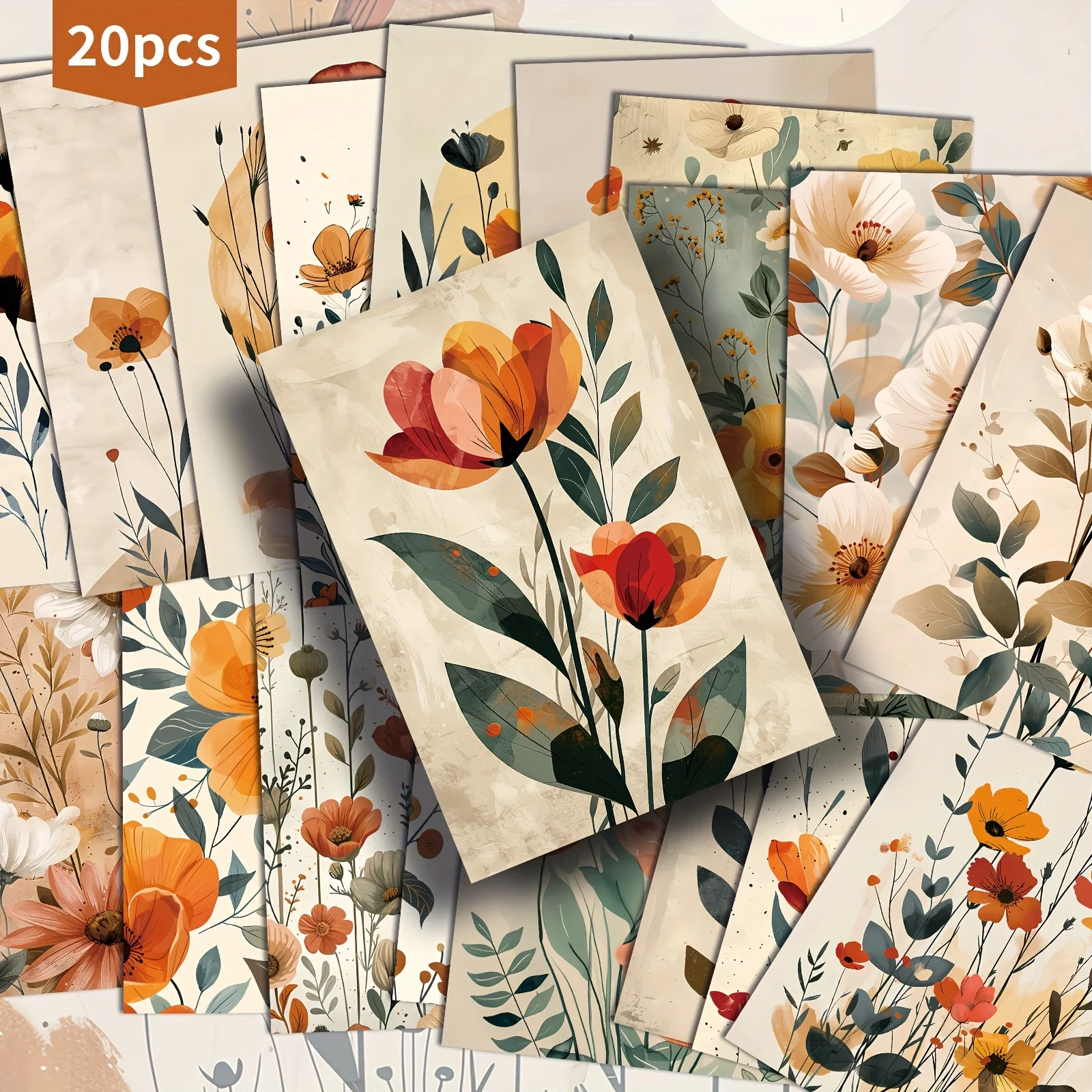 20PCS Flower Series Postcards, Flower Collage Diary Paper, Classic Retro Girl Illustrations, Collectible Decorative Cards