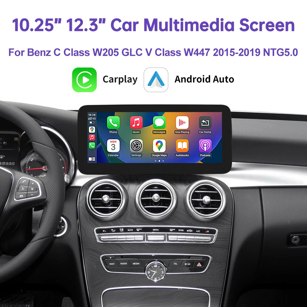Drahtloser Carplay-Linux-Bildschirm für Mercedes Benz W205 GLC A C V-Klasse W447 CLA GLA 2015–2019 GPS mit Android Auto Car Multimedia
