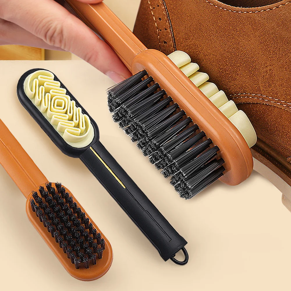 Double-Sided Long Handle Shoe Brush For Suede Boots Bags Scrubber Cleaner Stain Removal Rubber Brush Household Cleaner Tools